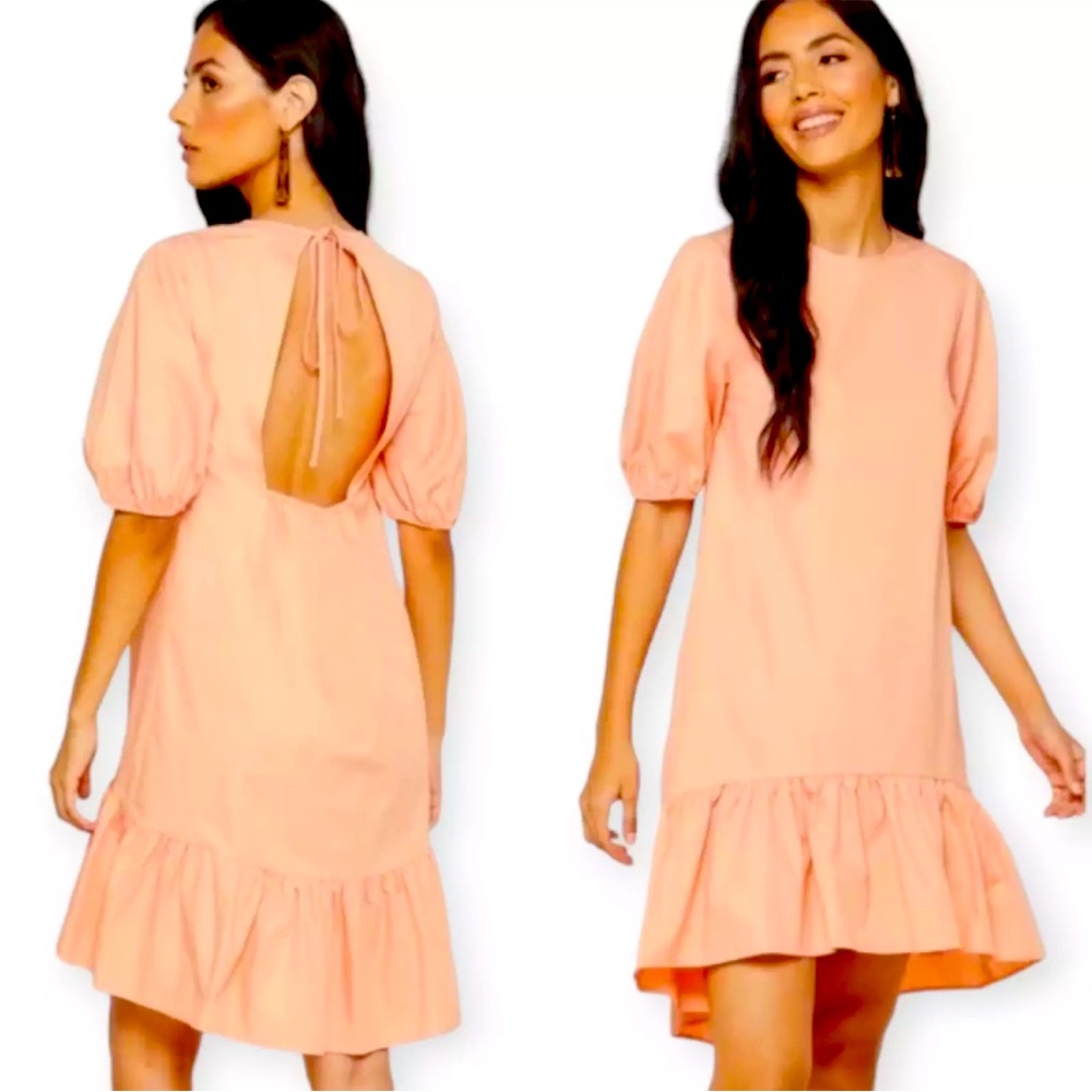 NWT TOPSHOP peach cotton ruffle hem dress with open tie in back.